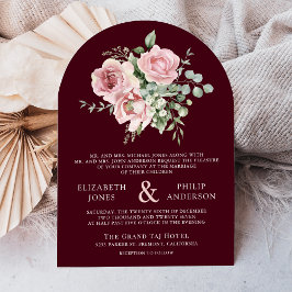 Blush Pink Floral Eucalyptus Burgundy Wedding Einladung