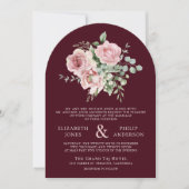 Blush Pink Floral Eucalyptus Burgundy Wedding Einladung (Vorderseite)