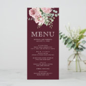 Blush Pink Floral Eucalyptus Burgundy Wedding Menükarte (Stehend Vorderseite)