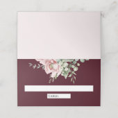 Blush Pink Floral Eucalyptus Burgundy Wedding Platzkarte (Außenseite Aufgefaltet)