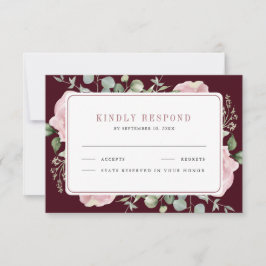 Blush Pink Floral Eucalyptus Burgundy Wedding RSVP Karte