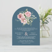 Blush Pink Floral Eucalyptus Dusty Blue Wedding Einladung (Stehend Vorderseite)