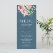 Blush Pink Floral Eucalyptus Dusty Blue Wedding Menükarte (Stehend Vorderseite)