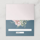 Blush Pink Floral Eucalyptus Dusty Blue Wedding Platzkarte (Außenseite Aufgefaltet)