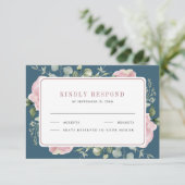 Blush Pink Floral Eucalyptus Dusty Blue Wedding RSVP Karte (Stehend Vorderseite)