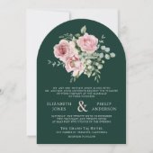 Blush Pink Floral Eucalyptus Emerald Green Wedding Einladung (Vorderseite)