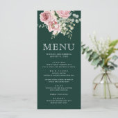 Blush Pink Floral Eucalyptus Emerald Green Wedding Menükarte (Stehend Vorderseite)