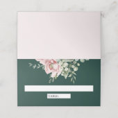 Blush Pink Floral Eucalyptus Emerald Green Wedding Platzkarte (Außenseite Aufgefaltet)