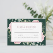 Blush Pink Floral Eucalyptus Emerald Green Wedding RSVP Karte (Stehend Vorderseite)
