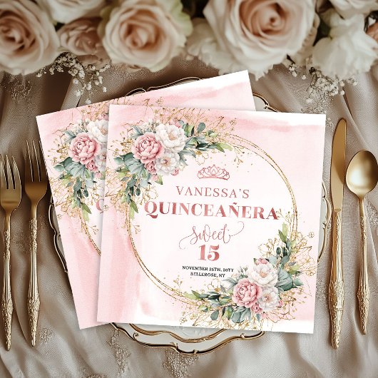 Blush Pink Floral Eucalyptus Napkin for Quince  Serviette