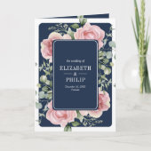 Blush Pink Floral Eucalyptus Navy Blue Wedding Einladung (Vorderseite)