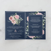 Blush Pink Floral Eucalyptus Navy Blue Wedding Einladung (Innenseite)
