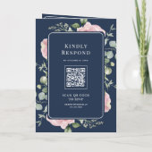 Blush Pink Floral Eucalyptus Navy Blue Wedding Einladung (Rückseite)