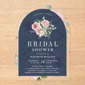 Blush Pink Floral Eucalyptus Navy Bridal Shower Acryleinladungen (Vorderseite)