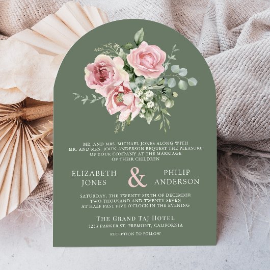 Blush Pink Floral Eucalyptus Sage Green Wedding Einladung