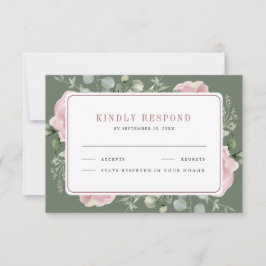 Blush Pink Floral Eucalyptus Sage Green Wedding RSVP Karte