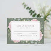Blush Pink Floral Eucalyptus Sage Green Wedding RSVP Karte (Stehend Vorderseite)