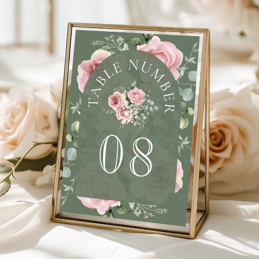 Blush Pink Floral Eucalyptus Sage Green Wedding Tischnummer