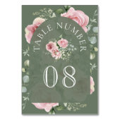 Blush Pink Floral Eucalyptus Sage Green Wedding Tischnummer (Vorderseite)