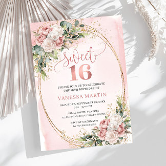 Blush Pink Floral Eucalyptus Sweet 16 Birthday  Einladung