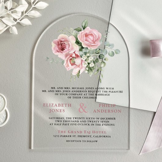 Blush Pink Floral Eucalyptus Wedding Acryleinladungen