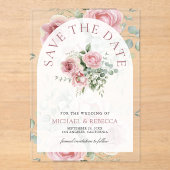 Blush Pink Floral Eucalyptus Wedding Save the Date Acryleinladungen (Vorderseite)
