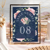 Blush Pink Floral Eukalyptus Navy Blue Wedding Tischnummer