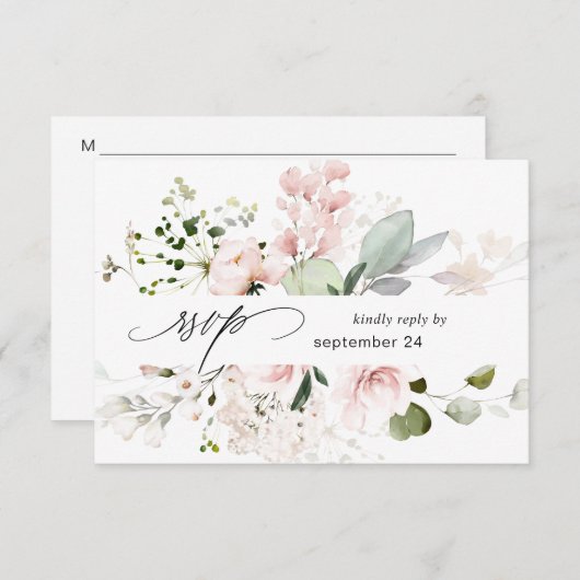 Blush Pink Floral & Eukalyptus w Meal RSVP Karte 2 (Vorne/Hinten)