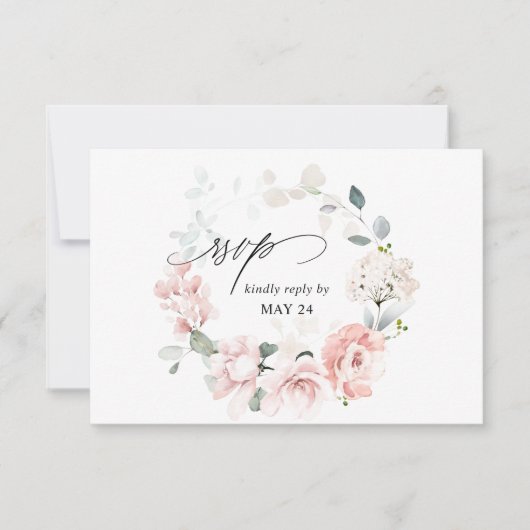 Blush Pink Floral & Eukalyptus w Meal RSVP Karte 3 (Vorderseite)