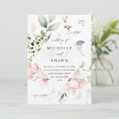 Blush Pink Floral & Eukalyptus Wedding B Einladung (Stehend Vorderseite)