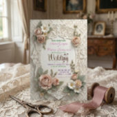 Blush Pink Floral Faux Laser Cut Lace Wedding  Einladung