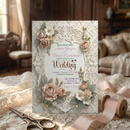 Blush Pink Floral Faux Laser Cut Lace Wedding Einladung