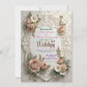 Blush Pink Floral Faux Laser Cut Lace Wedding Einladung (Vorderseite)