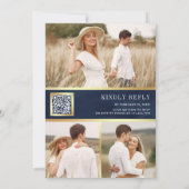 Blush Pink Floral Foto QR Code Navy Blue Wedding Einladung (Rückseite)