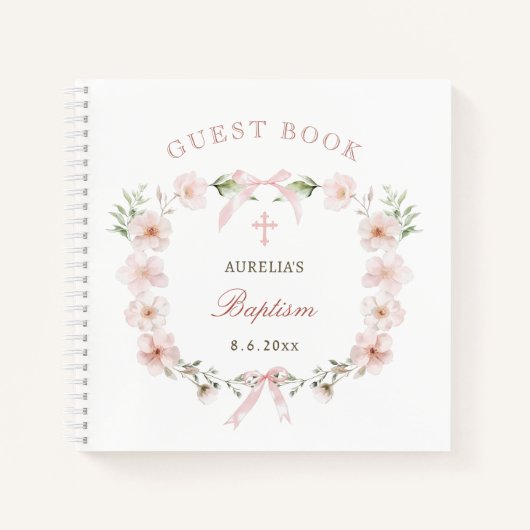 Blush Pink Floral Frame Baptism Guest Book Notizblock (Vorderseite)