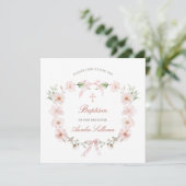 Blush Pink Floral Frame Taufplatz Einladung (Stehend Vorderseite)