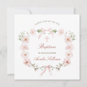 Blush Pink Floral Frame Taufplatz Einladung (Vorderseite)