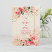 Blush Pink Floral Frame Wedding Einladung (Stehend Vorderseite)