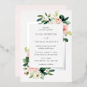 Blush Pink Floral Frame Wedding Folieneinladung