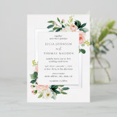 Blush Pink Floral Frame Wedding Folieneinladung (Stehend vorne)