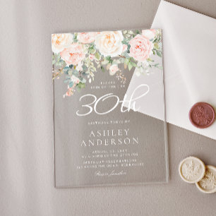 Blush Pink Floral Frauen 30. Geburtstag Party Acryleinladungen