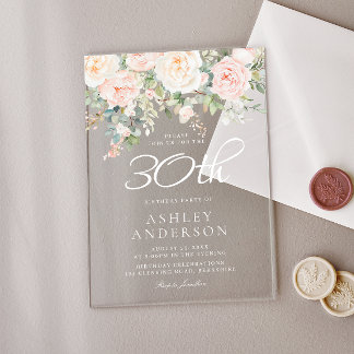 Blush Pink Floral Frauen 30. Geburtstag Party Acryleinladungen
