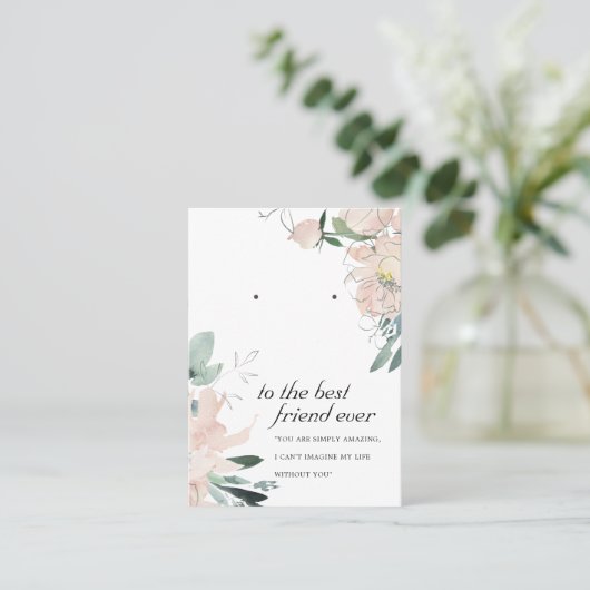 BLUSH PINK FLORAL FRIEND EARRING DISPLAY CARD PLATZKARTE (Stehend Vorderseite)
