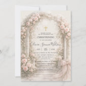 Blush Pink Floral Garden Bow Baptism Christening Einladung (Vorderseite)
