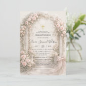 Blush Pink Floral Garden Bow Baptism Christening Einladung (Stehend Vorderseite)