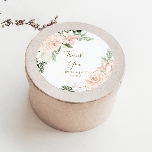Blush Pink Floral Gastgeschenk Hochzeit danke Runder Aufkleber
