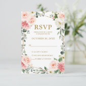Blush Pink Floral Geometric Botanical Wedding RSVP (Stehend Vorderseite)