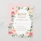 Blush Pink Floral Geometric Botanical Wedding RSVP (Vorne/Hinten)