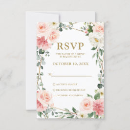 Blush Pink Floral Geometric Botanical Wedding RSVP