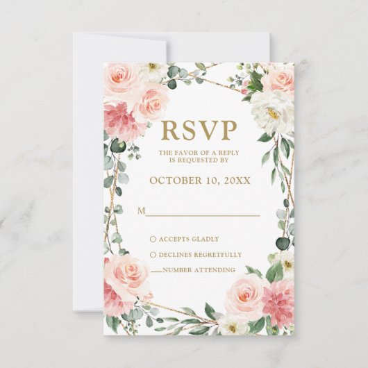 Blush Pink Floral Geometric Botanical Wedding RSVP Karte (Vorderseite)
